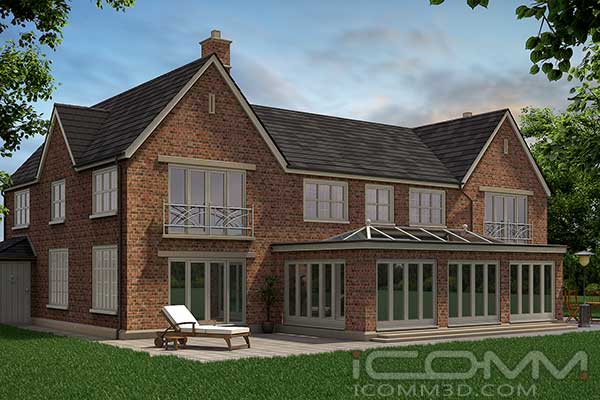 3D Rendered image showing rear of private development